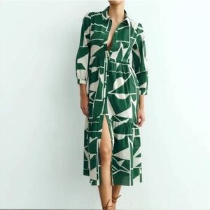 Zara green and white geometric maxi dress. WORN ONCE